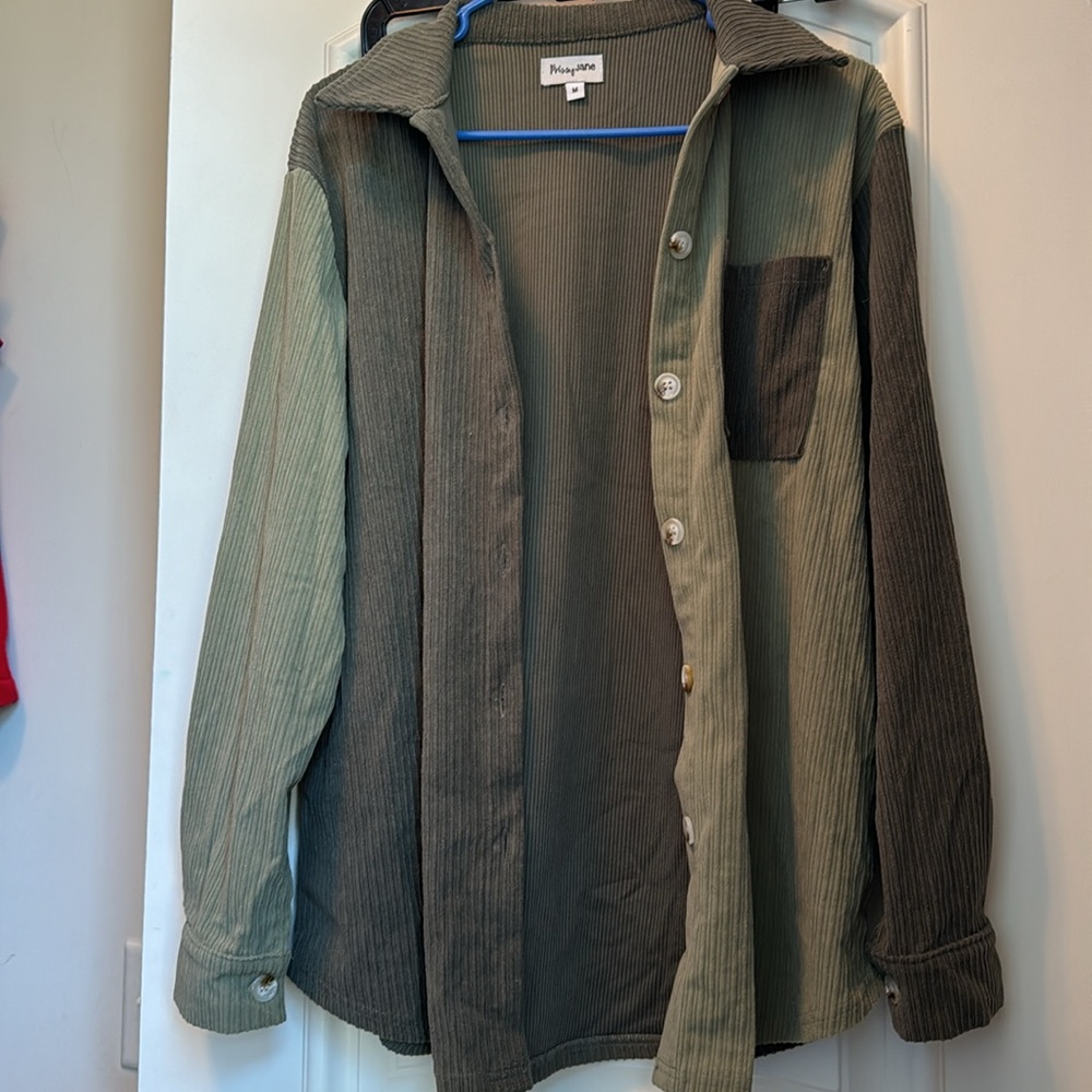 Green Two Tone Soft Ribbed Shacket - Picture 2 of 4